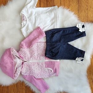 Baby Girl Jacket Pants Longsleeve Top Set, 3-6M